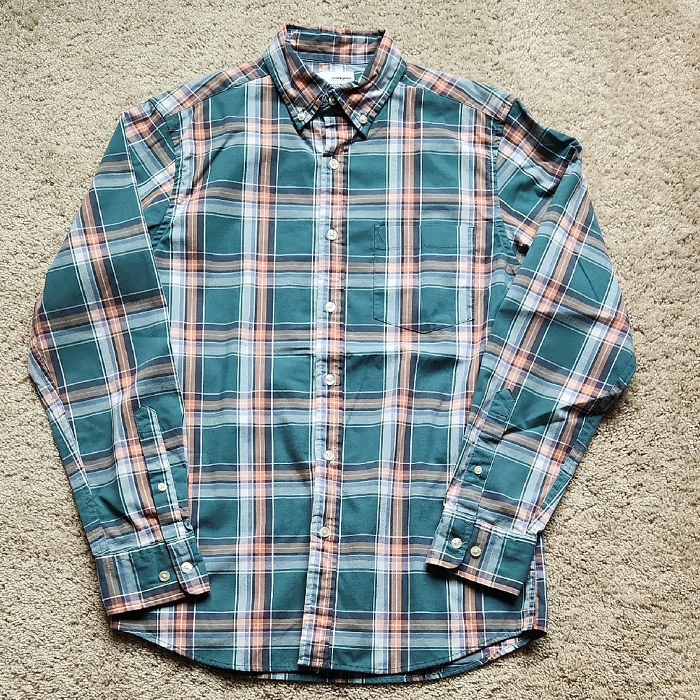 Sonoma Men's Teal and Orange Plaid Shirt